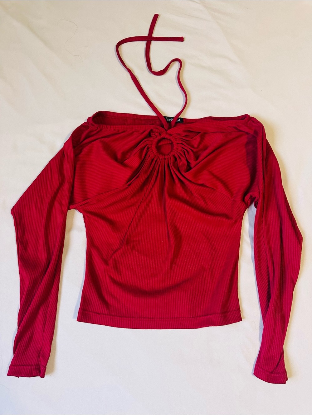 Red Long-Sleeve Ring-Front Women's Top